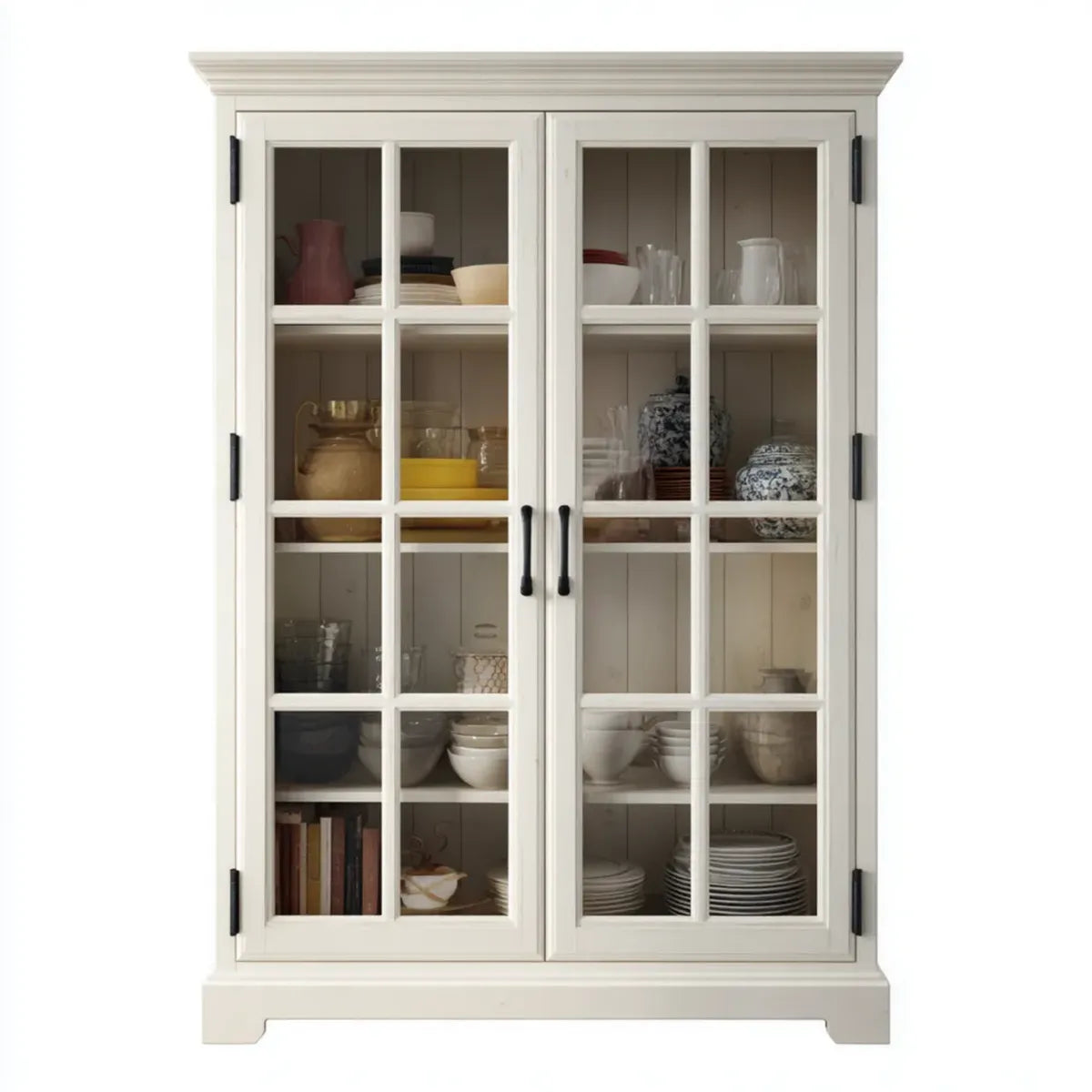 Vitrine de salon blanche à 2 portes vitrées en MDF 120 x 45 x 200 cm
