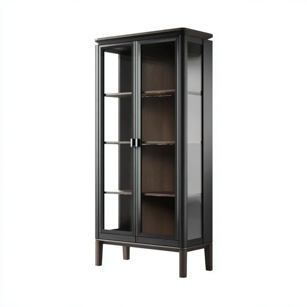 Vitrine de salon rectangulaire noire 80 x 40 x 180 cm en panneaux MDF et verre trempé