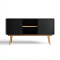 Buffet bas noir et naturel rectangulaire 140 x 40 x 75 cm en MDF et hévéa massif
