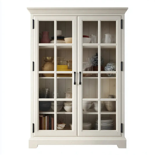 Vitrine de salon blanche à 2 portes vitrées en MDF 120 x 45 x 200 cm