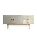 Buffet de rangement rectangulaire crème et doré 160 x 40 x 85 cm en panneaux MDF et acier