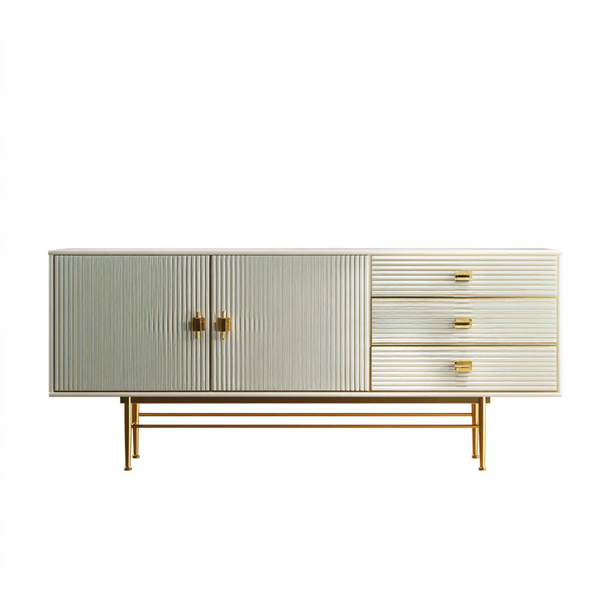 Buffet de rangement rectangulaire crème et doré 160 x 40 x 85 cm en panneaux MDF et acier