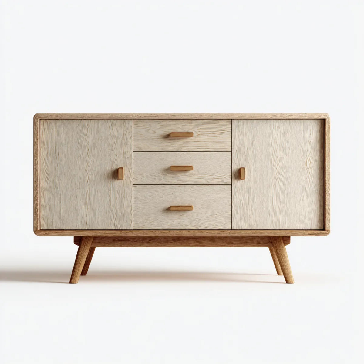 Buffet bas 2 portes 3 tiroirs naturel 140 x 40 x 85 cm MDF plaqué chêne rectangulaire