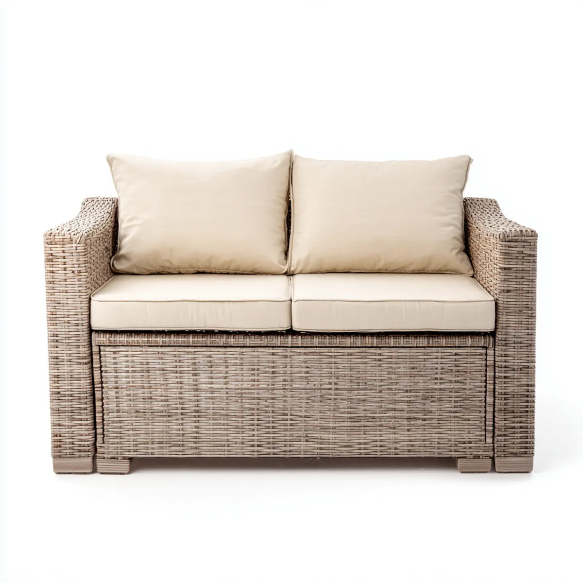 Canapé de jardin 2 places beige en rotin PE rectangulaire 140 x 80 x 85 cm