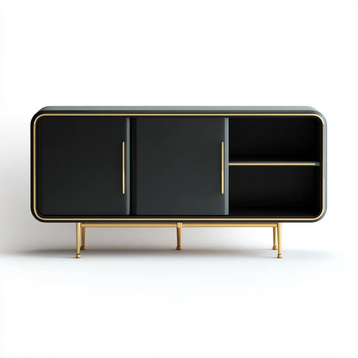 Buffet de rangement 2 portes coulissantes noir et doré 160 x 40 x 85 cm MDF rectangulaire