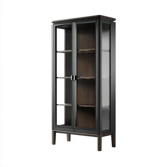 Vitrine de salon rectangulaire noire 80 x 40 x 180 cm en panneaux MDF et verre trempé