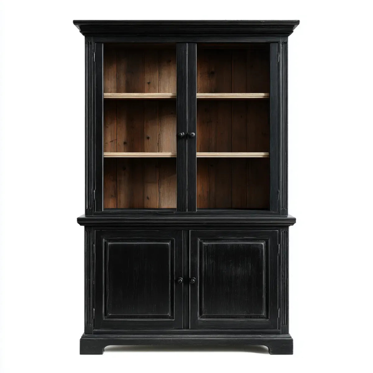 Vaisselier vitrine 4 portes noir et brun en pin massif 110 x 45 x 210 cm rectangulaire