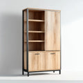 Armoire de rangement rectangulaire chêne clair et noir 90 x 40 x 180 cm en panneaux de particules et acier
