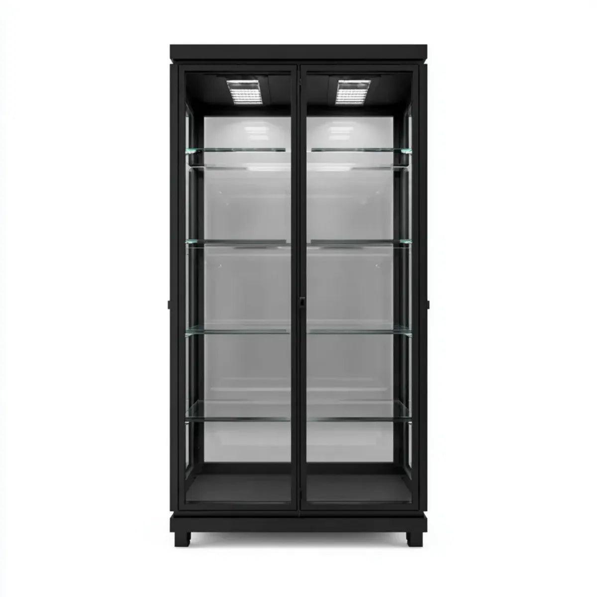 Vitrine de salon noire rectangulaire en MDF et verre trempé 90 x 40 x 200 cm