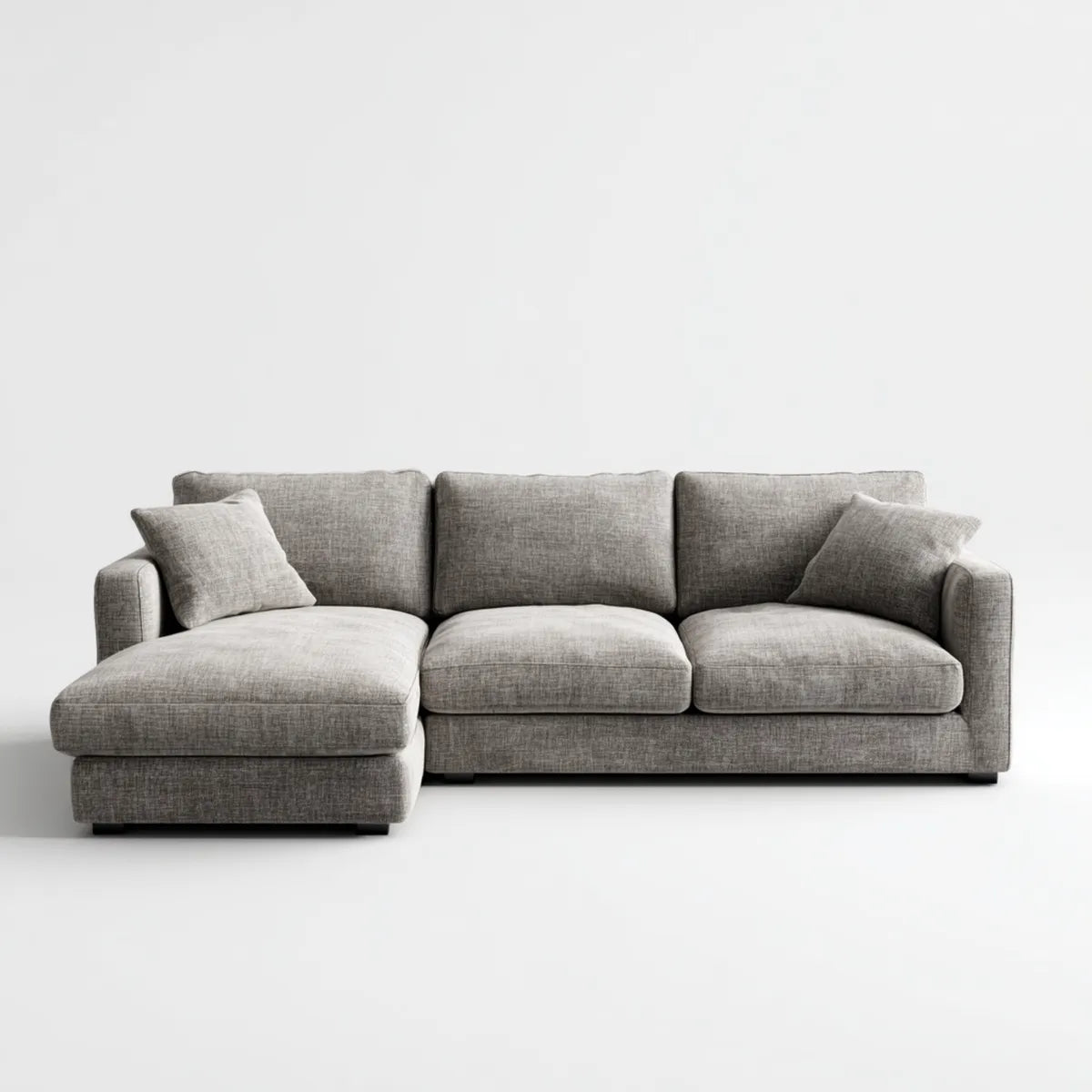 Canapé d'angle gauche 4 places gris en polyester avec méridienne 285 x 160 x 85 cm