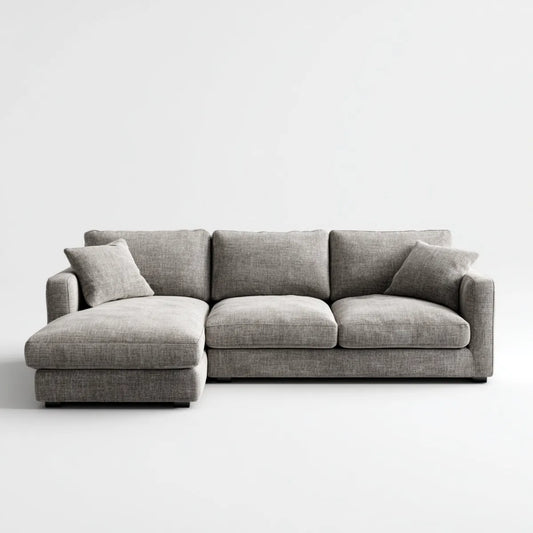 Canapé d'angle gauche 4 places gris en polyester avec méridienne 285 x 160 x 85 cm