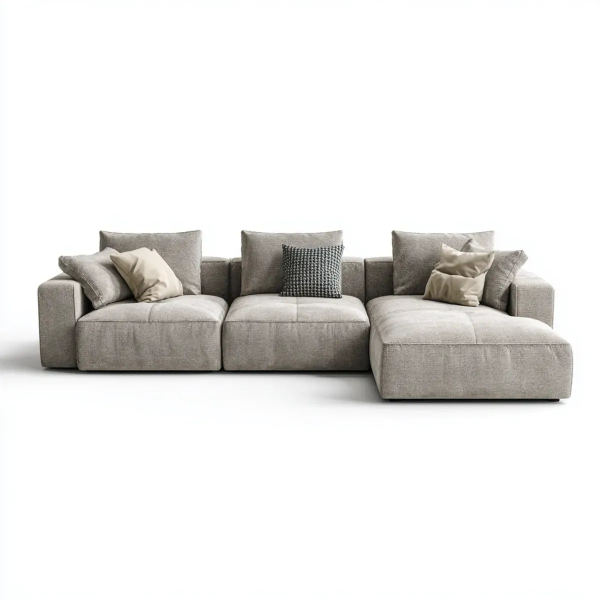 Canapé d'angle 3 places avec méridienne droite gris en polyester 320 x 160 x 85 cm