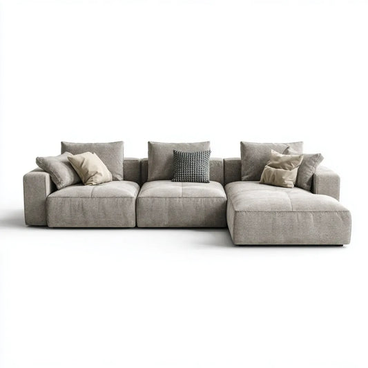 Canapé d'angle 3 places avec méridienne droite gris en polyester 320 x 160 x 85 cm