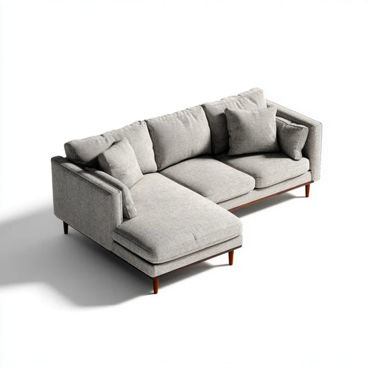 Canapé d'angle 4 places gris clair en polyester forme L 250 x 160 x 85 cm
