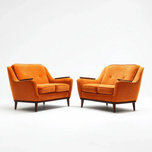 Lot de 2 canapés 2 places orange en velours de polyester forme rectangulaire 150 x 85 x 85 cm