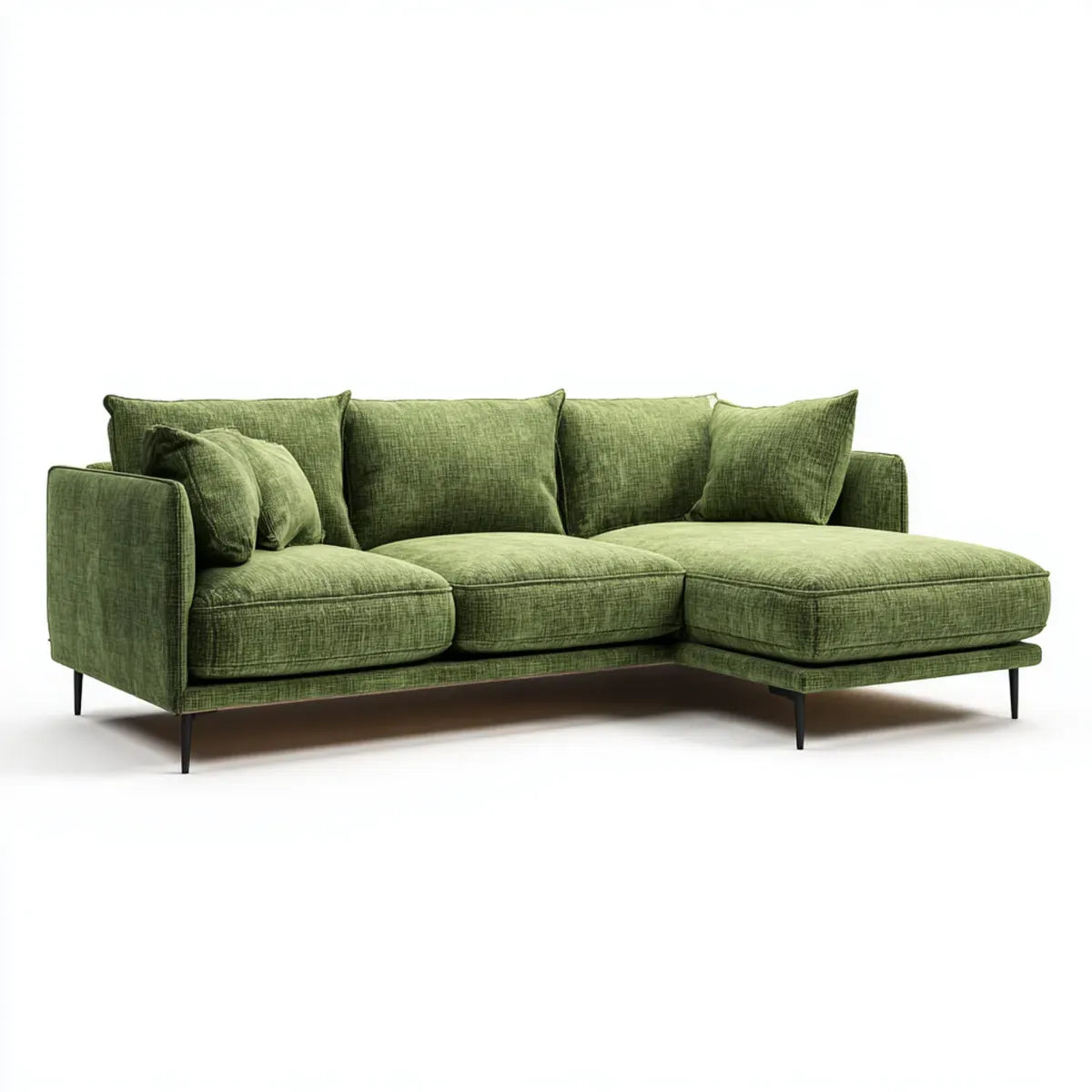 Canapé d'angle 3 places vert olive avec méridienne droite 250 x 160 cm en polyester