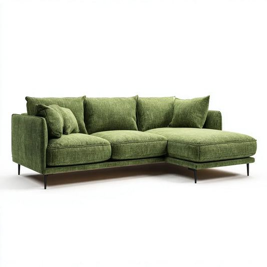 Canapé d'angle 3 places vert olive avec méridienne droite 250 x 160 cm en polyester