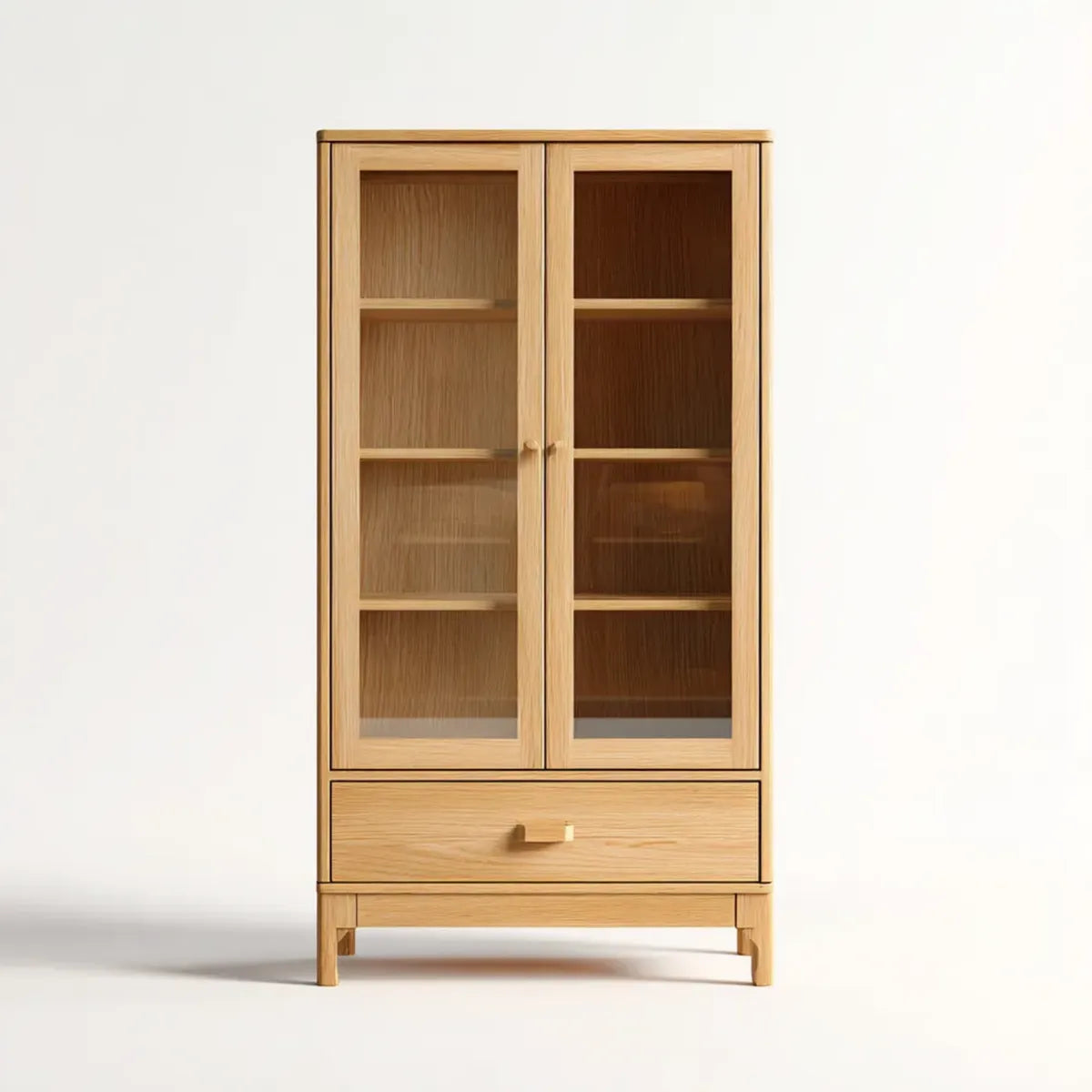 Vitrine de rangement 2 portes en verre chêne naturel 90 x 40 x 180 cm