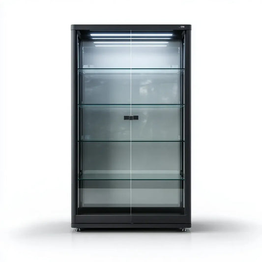 Vitrine de salon à 2 portes Noir 80 x 40 x 180 cm Aluminium Verre trempé rectangulaire