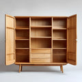 Armoire de rangement en chêne massif naturel rectangulaire 120 x 45 x 180 cm avec 2 portes 3 tiroirs et 8 étagères
