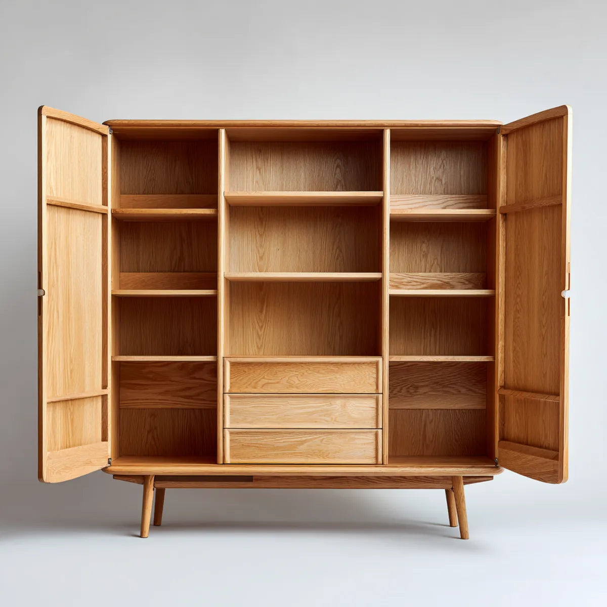 Armoire de rangement en chêne massif naturel rectangulaire 120 x 45 x 180 cm avec 2 portes 3 tiroirs et 8 étagères